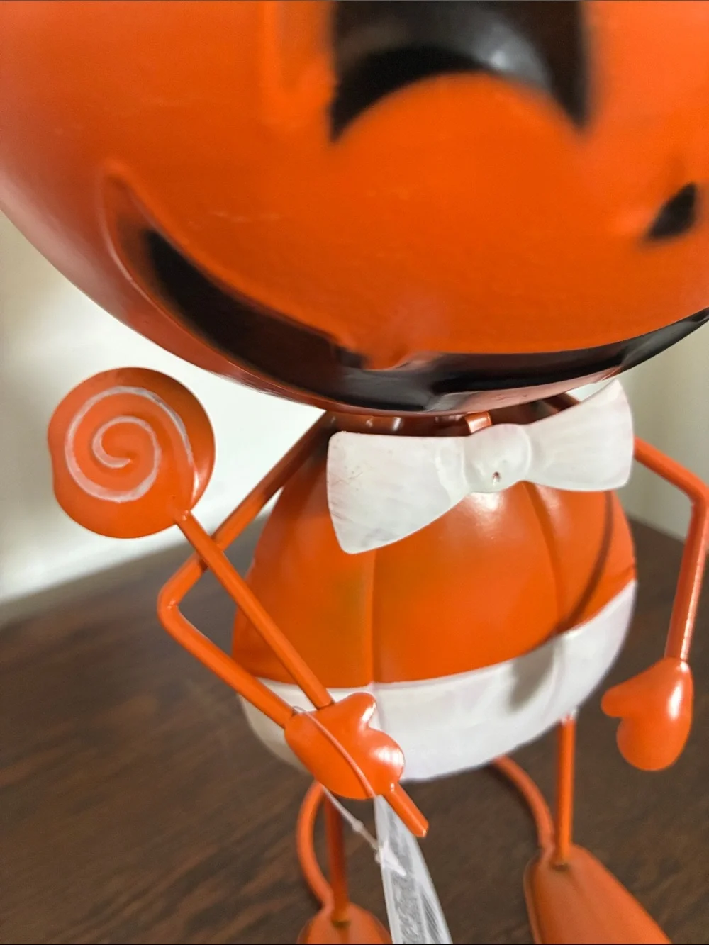 NWT- Orange Metal Jack-o-lantern Pumpkin Man Halloween Candy Bowl